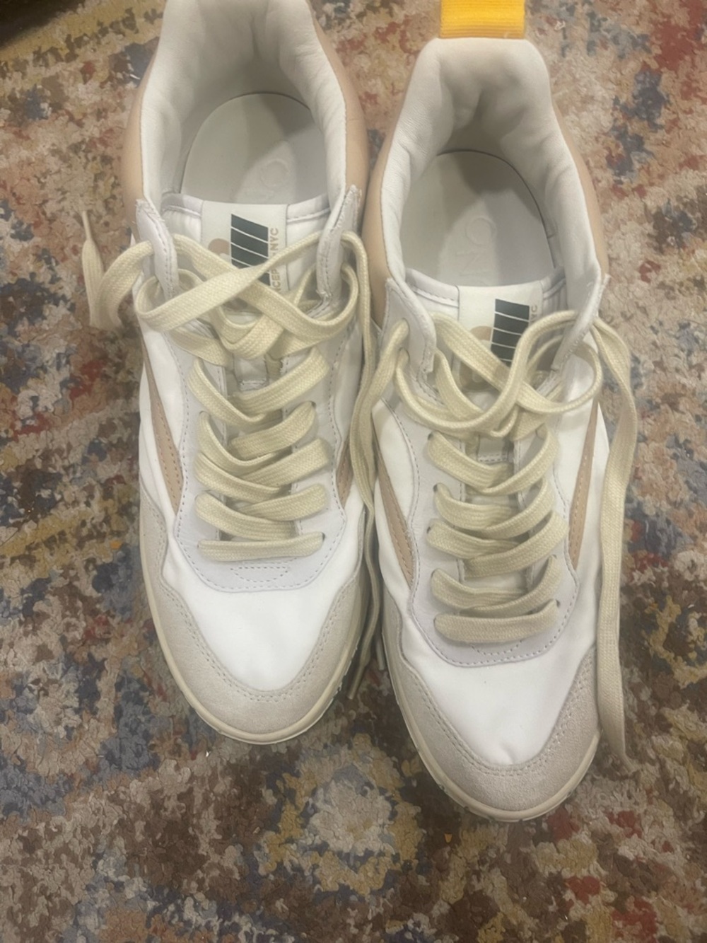 Oncept Women's White and Tan Low-Top Sneakers with Dark Green Outsoles - Picture 2 of 8